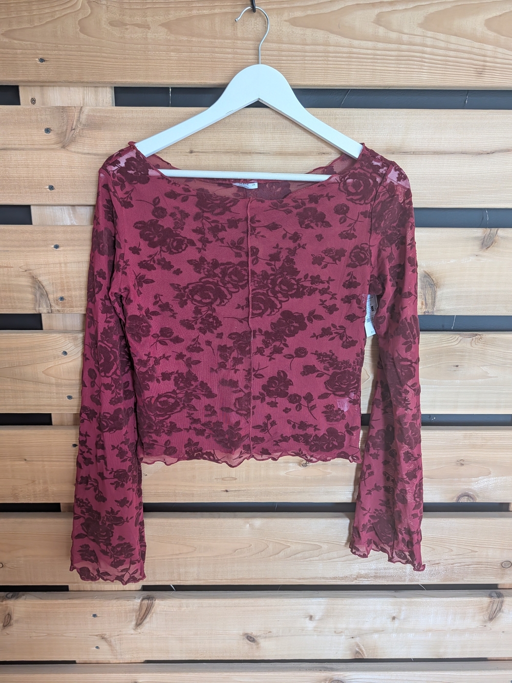 Ardene Red Floral Long-Sleeve Crop Top